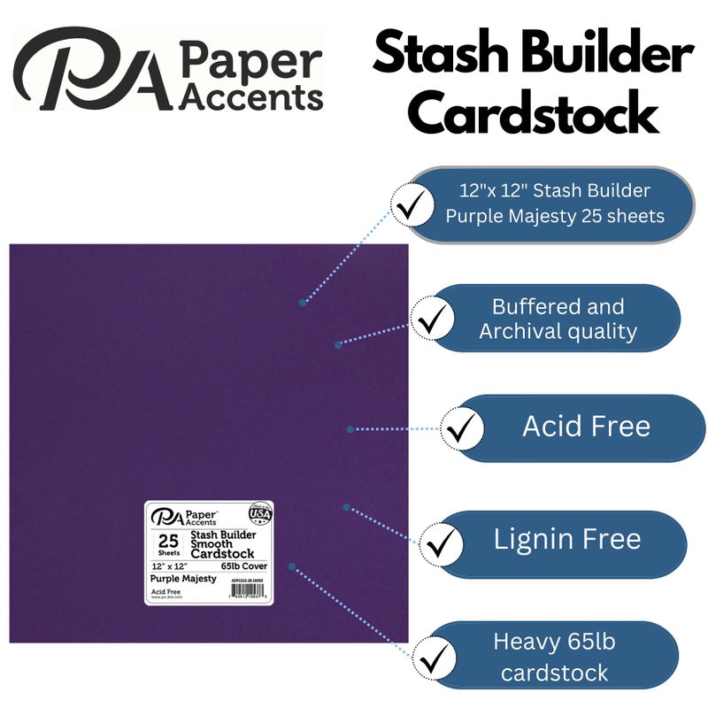 Accent Design Paper Accents PA Paper Accents Stash Builder Cardstock 12" x 12" Purple Majesty, 65lb colored cardstock paper for card making, scrapbooking, printing, quilling and crafts, 25 box - Image 2